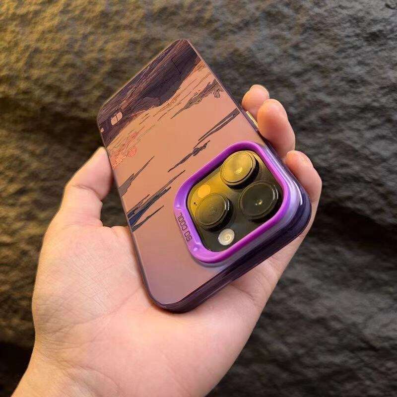 Anime Sunset is suitable for iPhone 16 phone case, Apple 15 Promax, new 14 Plus/13 anti drop 12