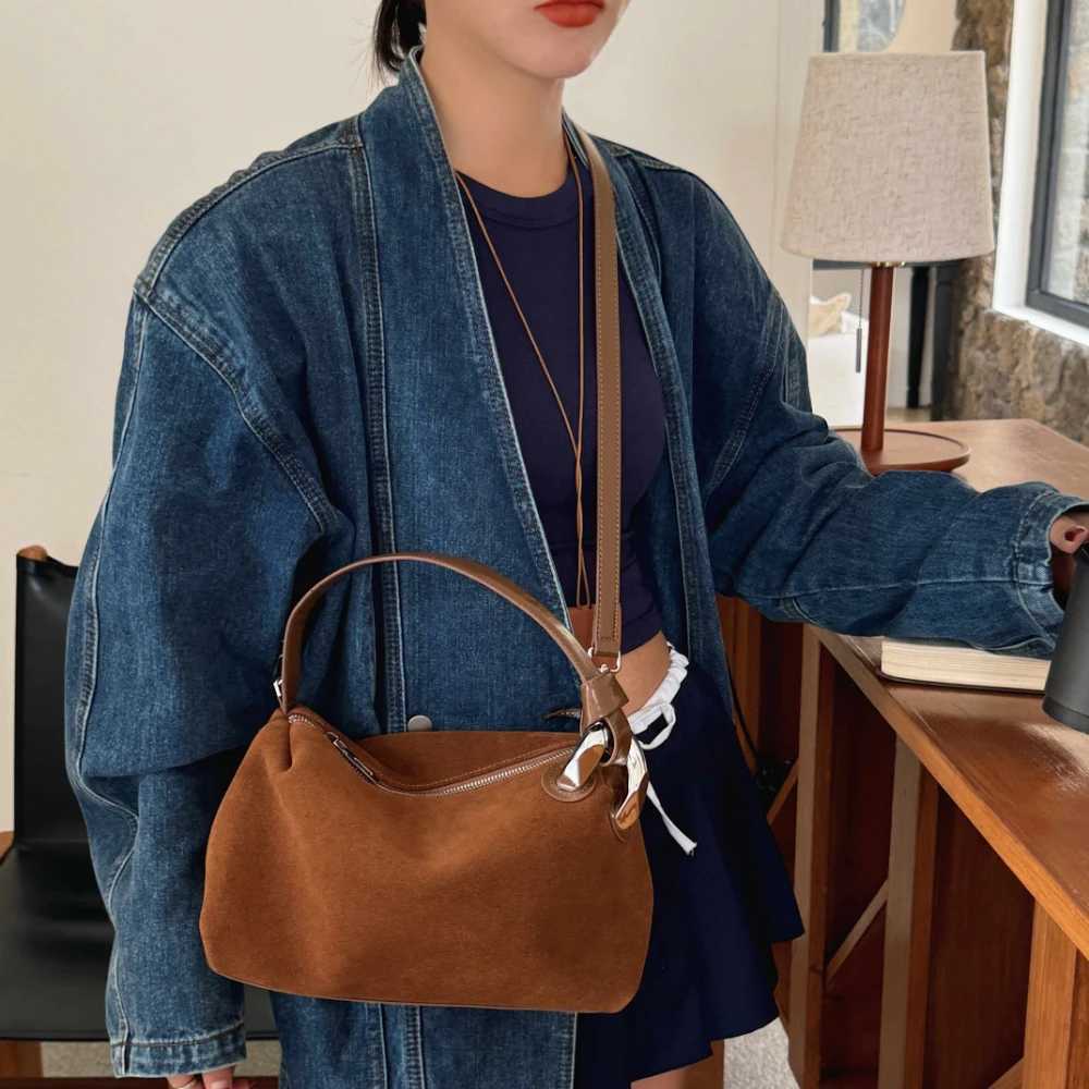 Motingsome Natural Suede Bag Women Underarm Saddle Bags Fashionable Mini Tote Crossbody Pouch Genuine Leather Pouch Handbag New K251128