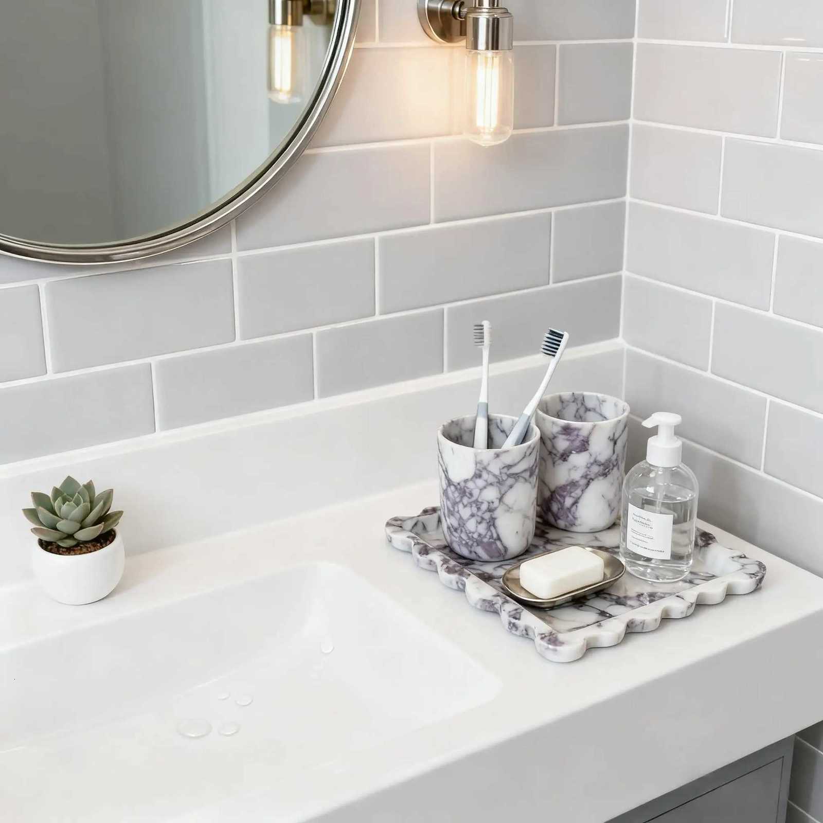 Scalloped Edge marble Tray Square Natural Calacatta Viola Stone Jewelry Organizer Dish Decorative Vanity Bathroom Storage Tray Y251129