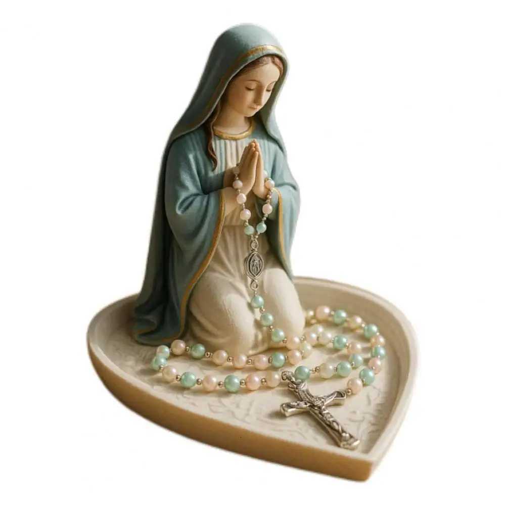 Timeless Charm Resin Rosary Holder with Mary Figurine for Catholic Devotional He Decor Lady Prayer Dish Jewelry for Bedro H251129