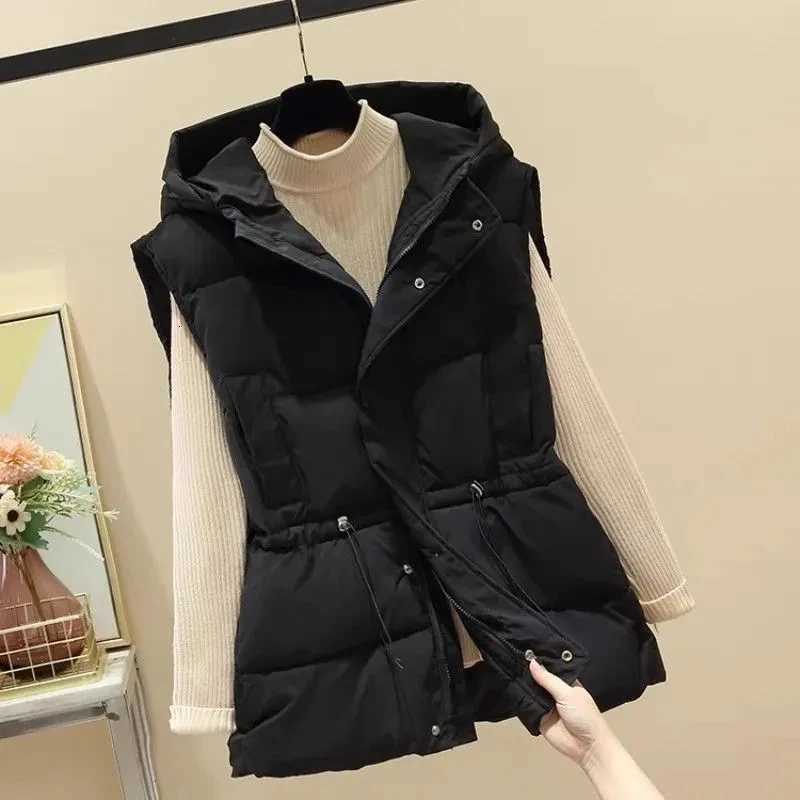 WomenS Autumn Winter Down Cotton Vest Jacket 2025 New High-End Loose Hooded Vest Jacket Top Women Sleeveless Waistcoat OutwearT251129