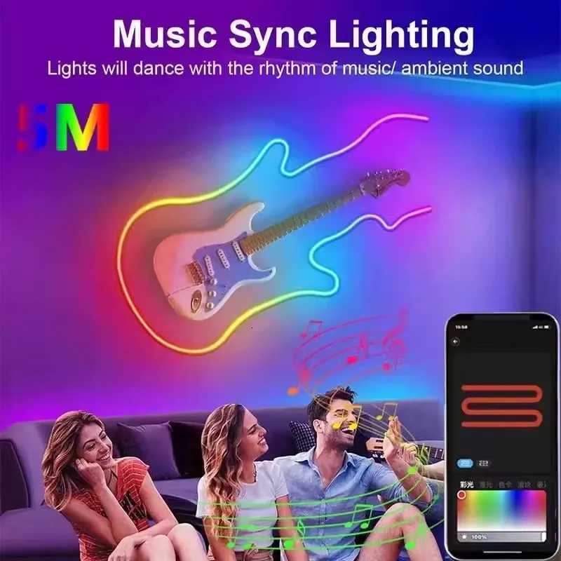 Neon Strip Lights 5V USB RGB-IC LED Neon LED Strip Music Sync Flexible Neon Lights DIY Design for Home Decor Christmas Light M251129