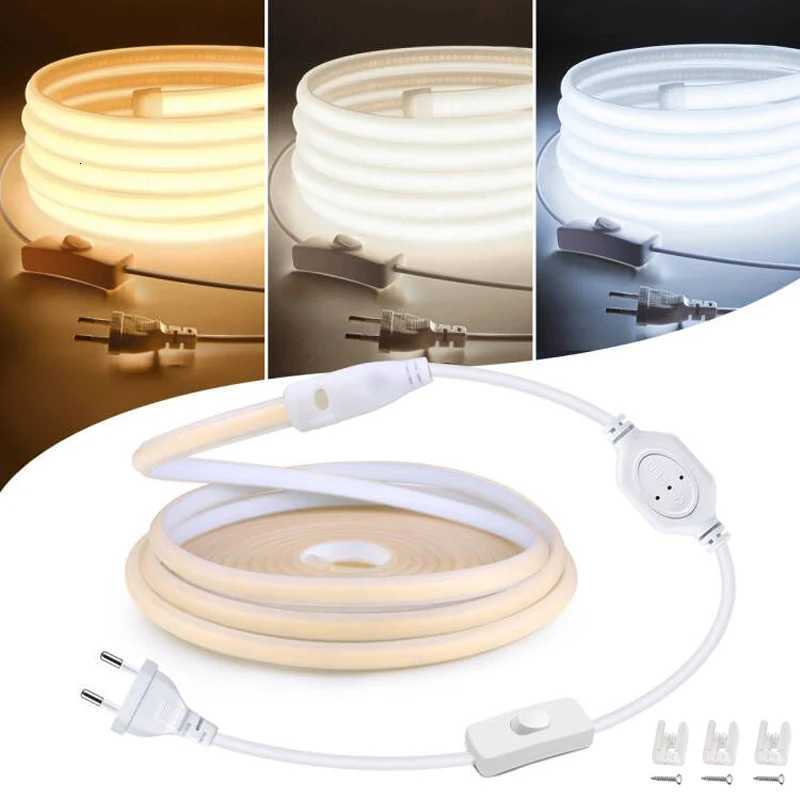 Super Bright 220V 110V COB LED Strip Light 288LEDs/m Flexible Kitchen Lamp RA90 Waterproof LED Tape With EU US Power Plug 1M-35M M251129