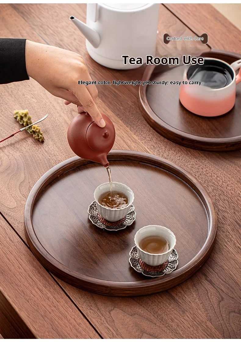 Gianxi Walnut Wood Commercial Tea Tray Home Fruit Cake Round Plate Japanese Tea Cup Storage Tray Y251129