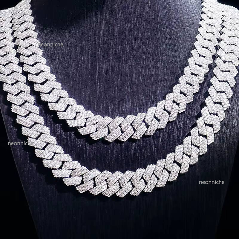 Wholesale Hip Hop Jewelry 3 Rows VVS Dia S Sterling Sier Miami Iced Out 15MM Moissanite Cuban Link Chain