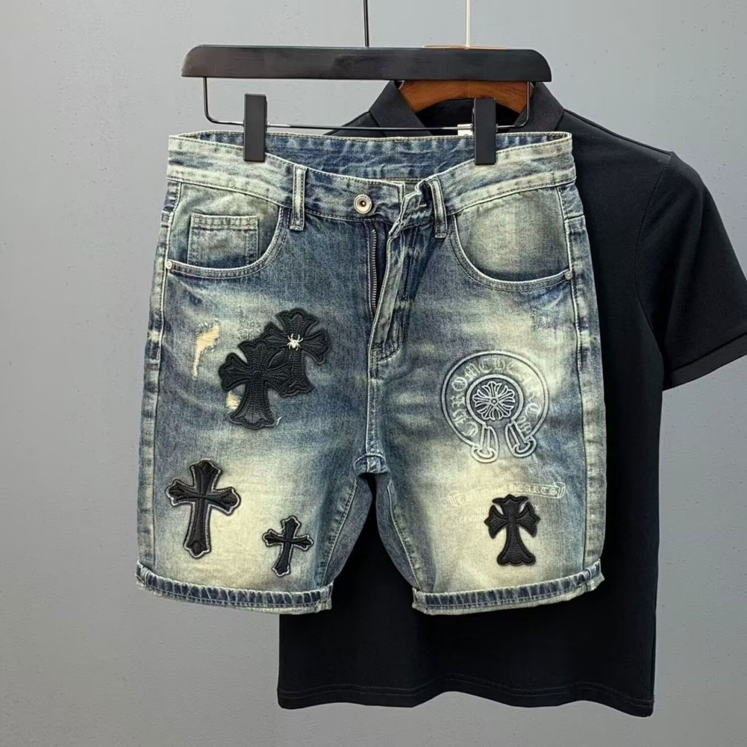 Designer Jeans Trendy Men's Vintage Denim Shorts All-over Star Print Faded Wash Relaxed Fit High Quality Daily Casual Outdoor Shorts SIZE M-3XL