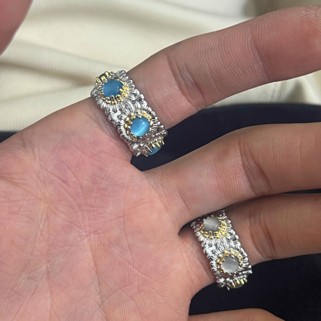 Designer Ring Italian Craft Light Luxury High-End Colorful Gemstone Small Daisy Ring Vintage Design Flower Brushed Ring for Women