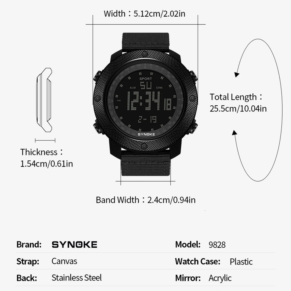 Nylon Strap Mens Watches Waterproof 5Bar SYNOKE Digital Military Sport Watch for Men Large Black Dial Watch Men 251228