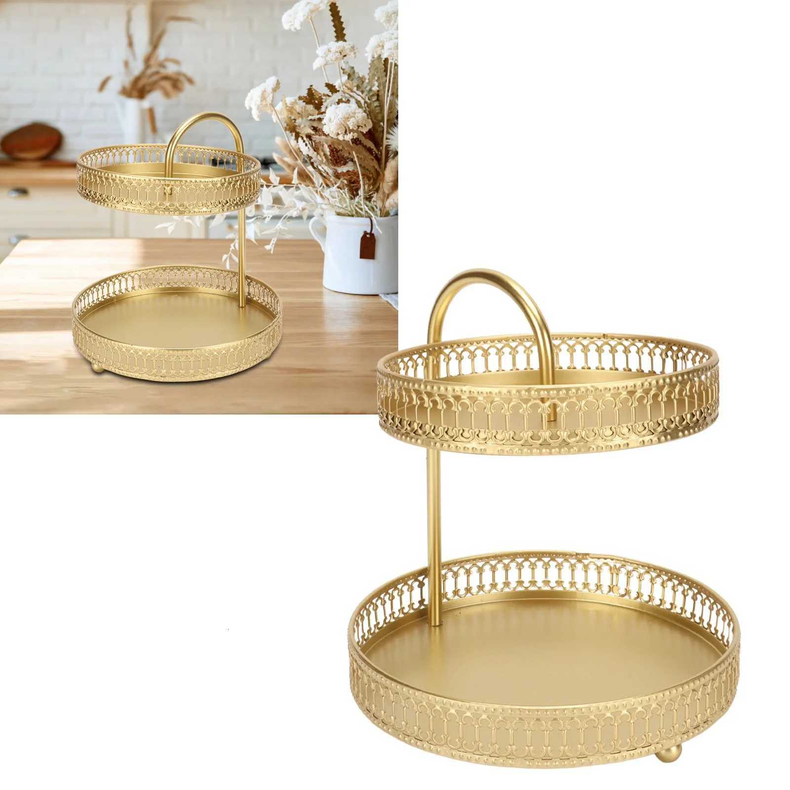 2 Tier Fruit Tray Gold Elegant Large Capacity Decorative Multi Purpose Cupcake Stand for Home Party Kitchen 2 Tiered Tray Y251129