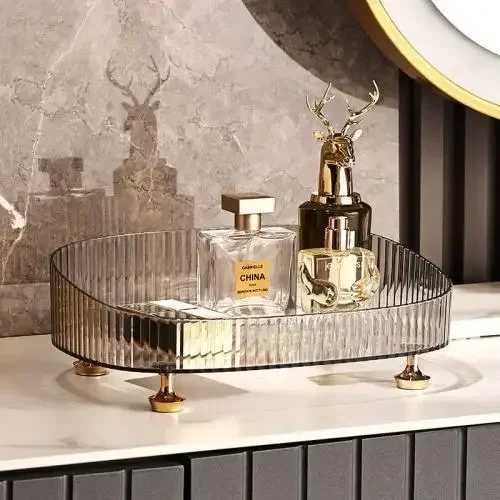 Bathroom Vanity Tray Large Capacity Perfume Organizer for Dresser Clear Desktop Storage Box for Lotion Bottle Cosmetics Skincare Y251129