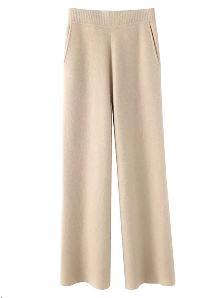 Cashmere Sweatpant Autumn Winter 2025 Fashion High Waist Wool Wide Leg Pants Casual Straight Loose 251121