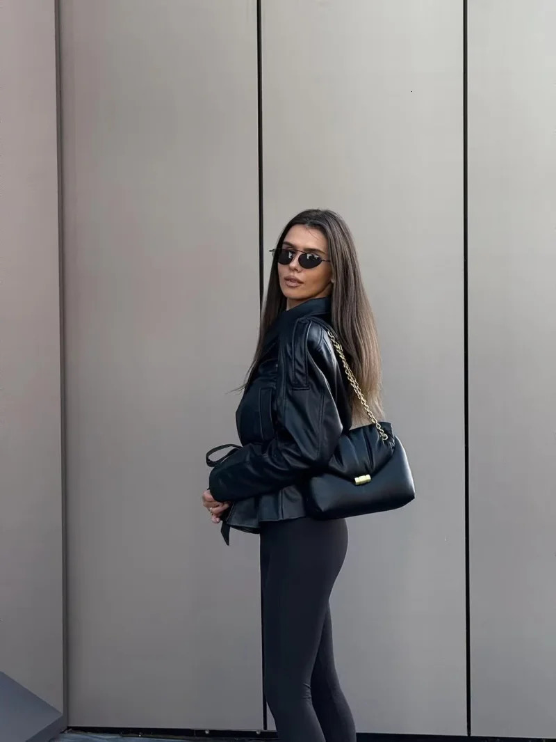 ETJ 2025 autumn womens fashion belt leather long sleeve short trench coat casual 251114