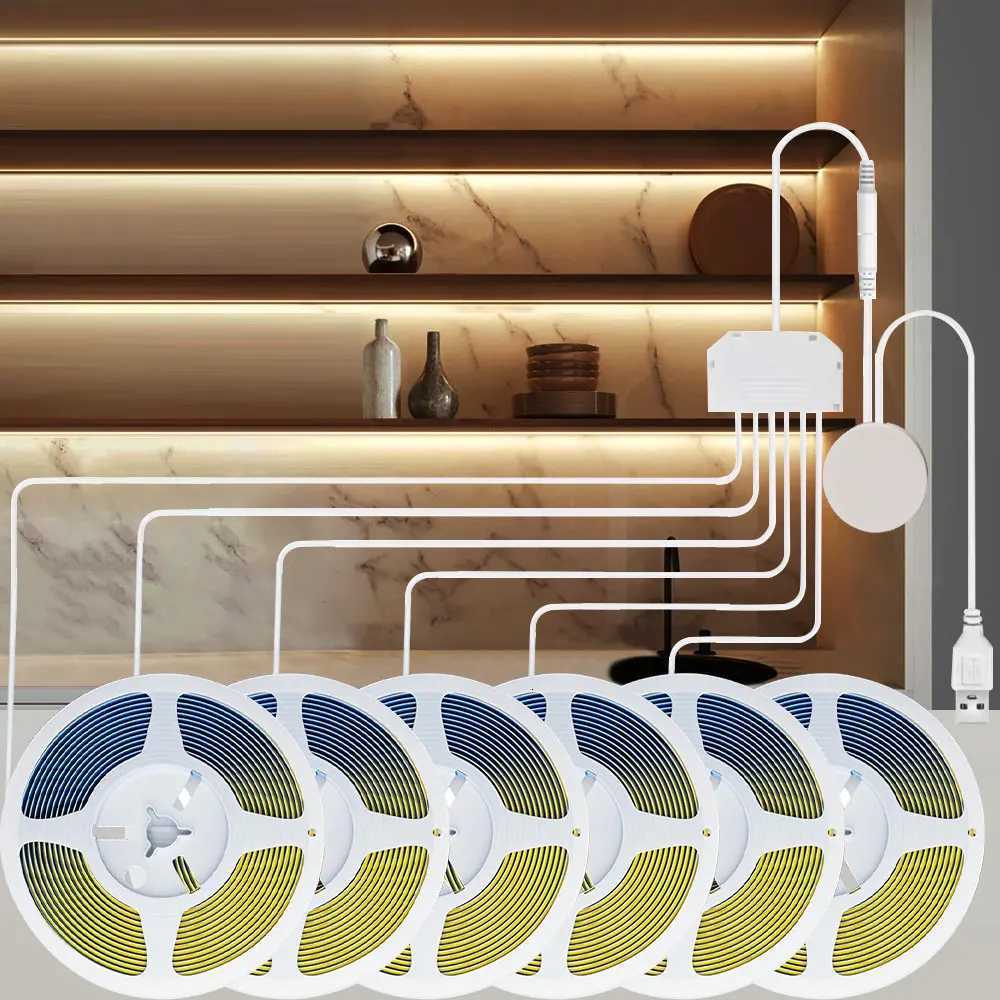 Induction COB LED Strip Lights USB 5V COB Strip 1/3M Strip 1-6Pcs With Penetrating Wood Touch Dimmer Switch For ShowcaseCabinet M251129