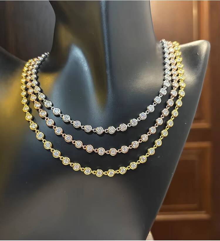 Factory Jewelry High-grade S925 Silver 3mm 4mm Bubble Lab Diamond Zircon or Moissanite Tennis Chain Necklace for Women