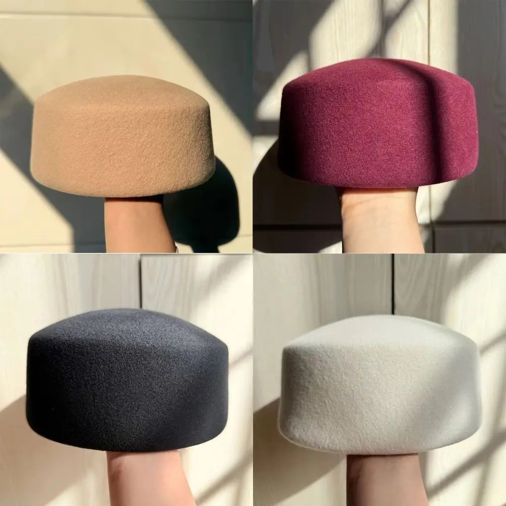 Fashion 100 Wool Top Hat Hard Top Flat Formal Millinery Berets Charming Retro Pillbox Hat for Party 251129