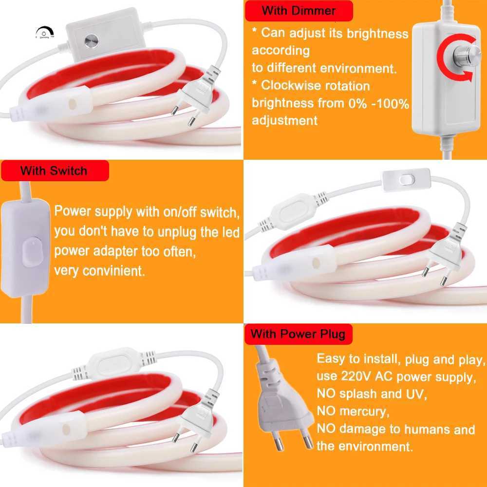 COB LED Strip Light 220V Adhesive Tape with Dimmer Switch EU Power Kit Waterproof 288LED Linear lighting Flex Silicone Tube Lamp M251129