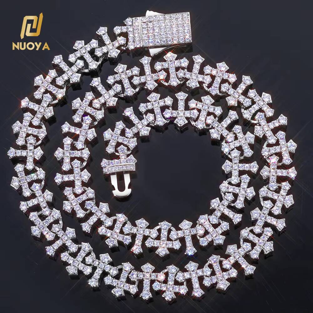NUOYA Fine Jewelry Spring Buckle 85/11MM Iced Out Diamond Chain Necklace Cross Snowflake Design Bling Zircon Fashion Necklace