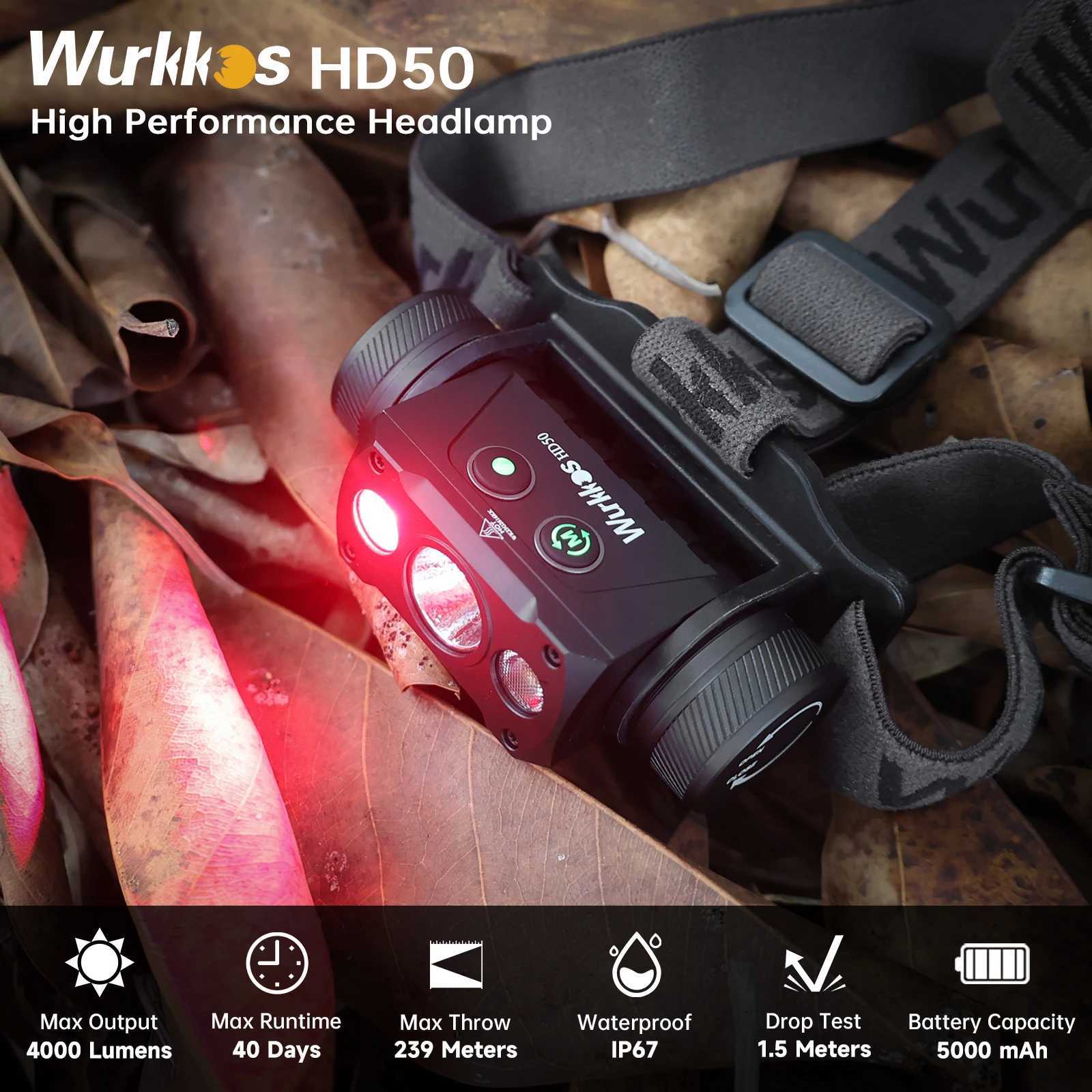 Wurkkos HD50 LED Headlamp 4000LM High Power Rechargeable Flashlight IP67 Waterproof 21700 Fishing Lighting with 660nm Red LightW251129 - view 3