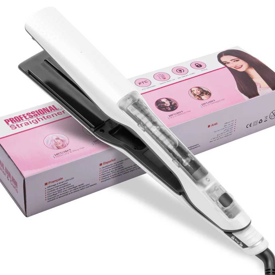 Steam Hair Straightener Professional Electric Ceramic Wide Hair Curling Flat Iron Hair Plates Lcd Display Hot Comb StraighteningT251129