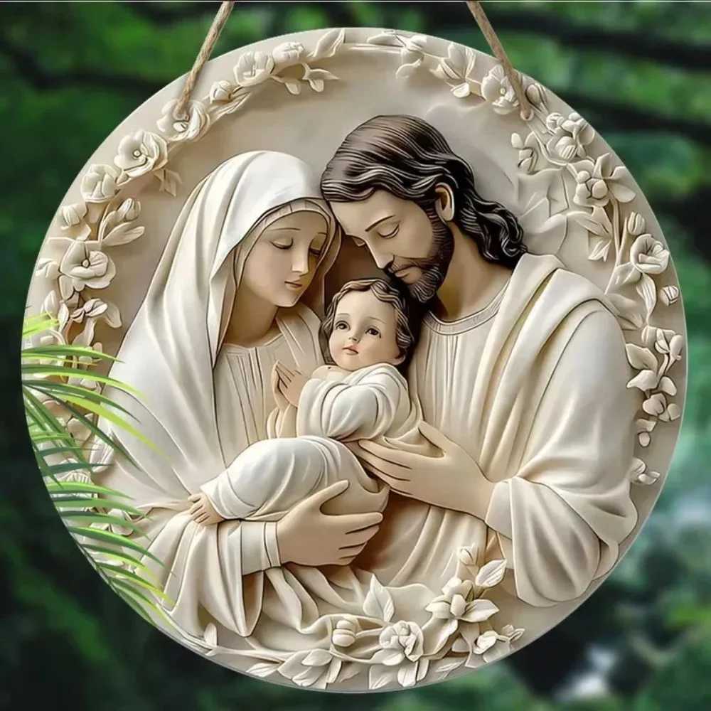 Brand Christmas Virgin Mary Jesus Nativity Scene Round Metal Tin Sign 2D Decor H251129