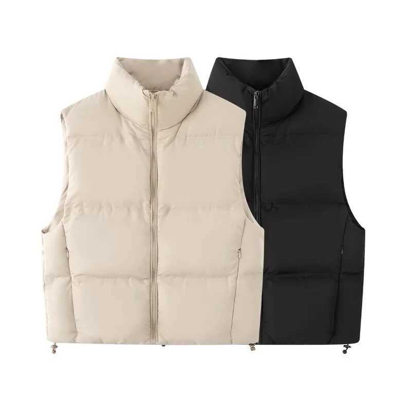 2025 autumn new womens casual fashion versatile simple temperament stand collar sleeveless warm vest jacketT251129