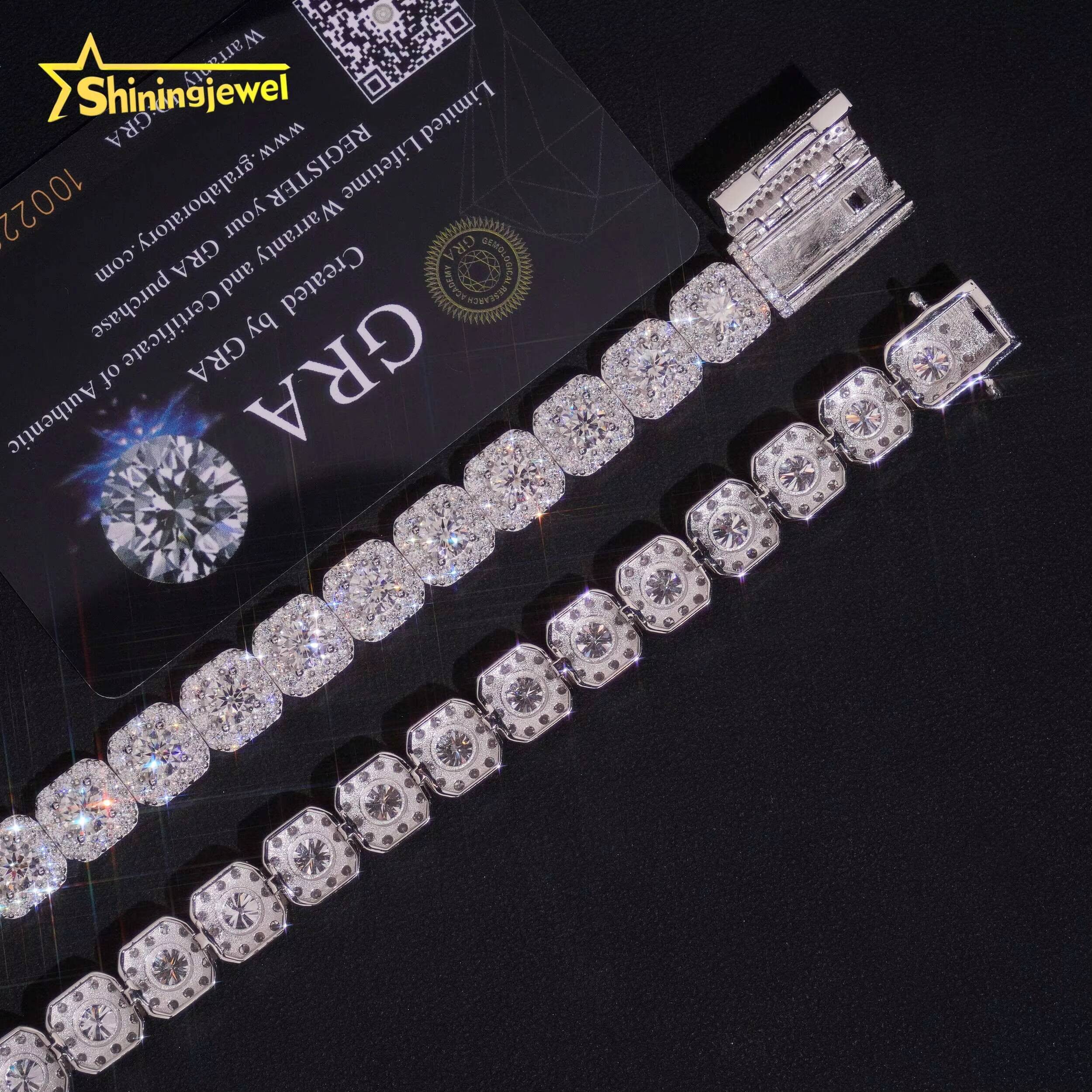10mm Iced Out Halo Sugar Bracelet 925 Silver Cuban Bracelet Hot Sale Moissanite Diamond Miami Bracelet Hip Hop Jewelry