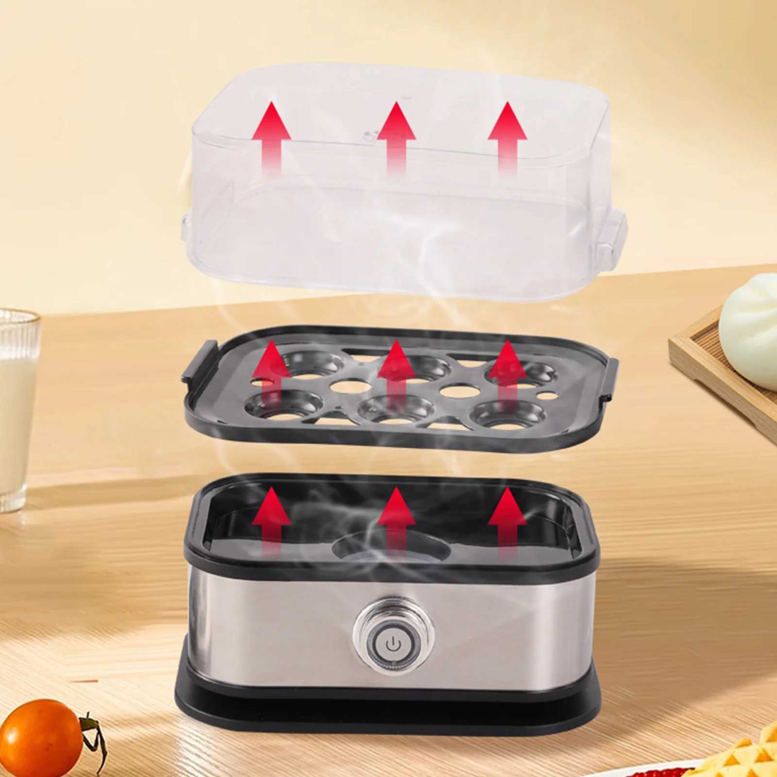 Eggs Boiler 200W Automatic Cooker 6 Eggs Capacity Electric Steamer Multi Functional Kitchen Space Saving Eggs Boiler Appliance C251129
