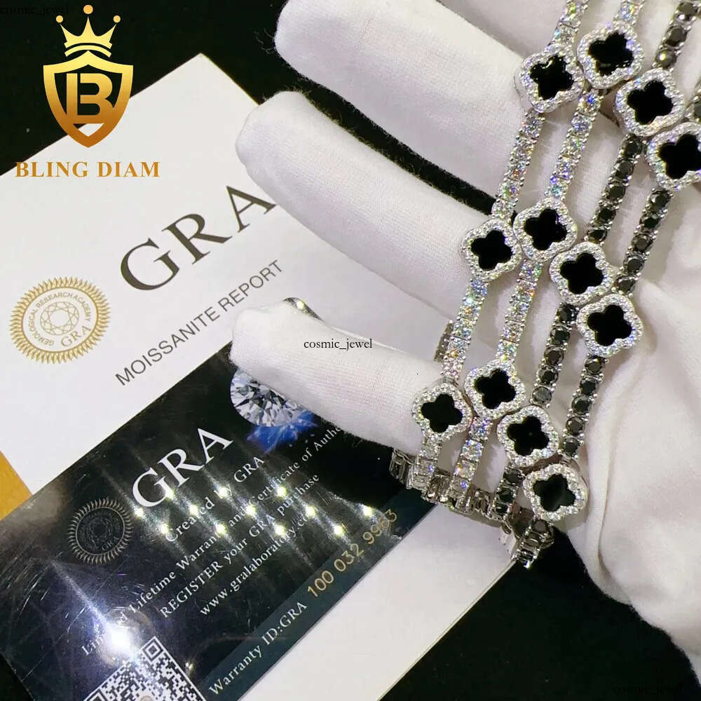 High Quality Sterling Sier Dia VVS Moissanite Tennis Bracelet Fashionable Hip Hop Iced out Clover Necklace