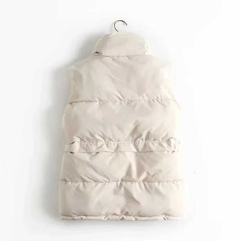 Winter Women Solid Loose Vest Fashion Drawstring Stand Collar Long Vest Jacket Cotton Padded Women Windproof Warm WaistcoatT251129