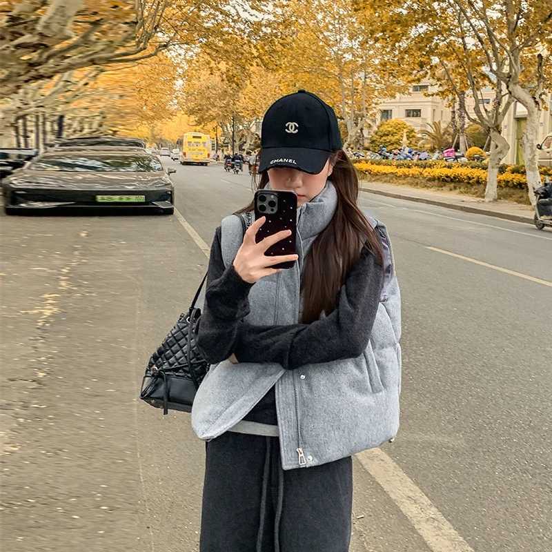 Short Down cotton Vest Womens 2025 Korean Fashion New Stand-up Sleeveless Zipper Student Vest Jacket Black Gray Waistcoat TideT251129