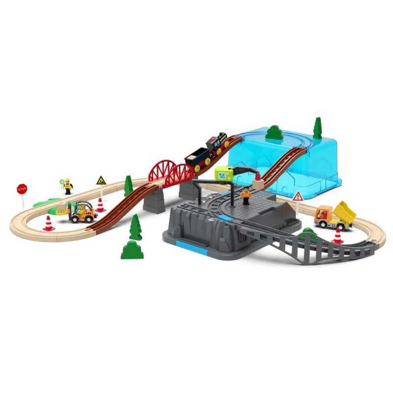 Wooden Railway Track Set Electric Train Magnetic Model Car Diecast Slot Fit All Brand Biro Wood Track Assemble Toy Boy Gift J251129