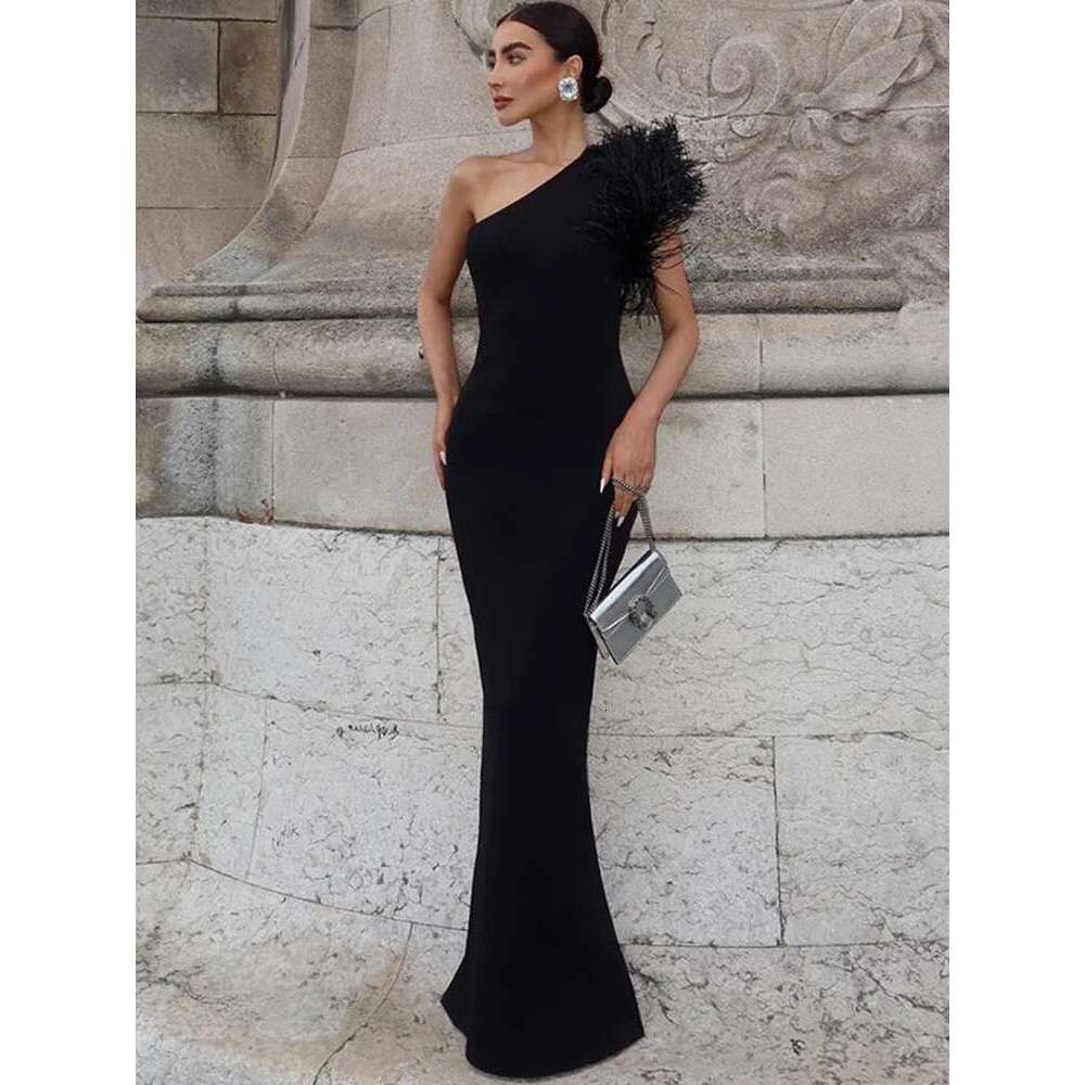Dulzura Black Sleeveless One Shoulder Maxi For Women Bodycon Sexy Party Elegant Long Dress Birthday Evening Outfit