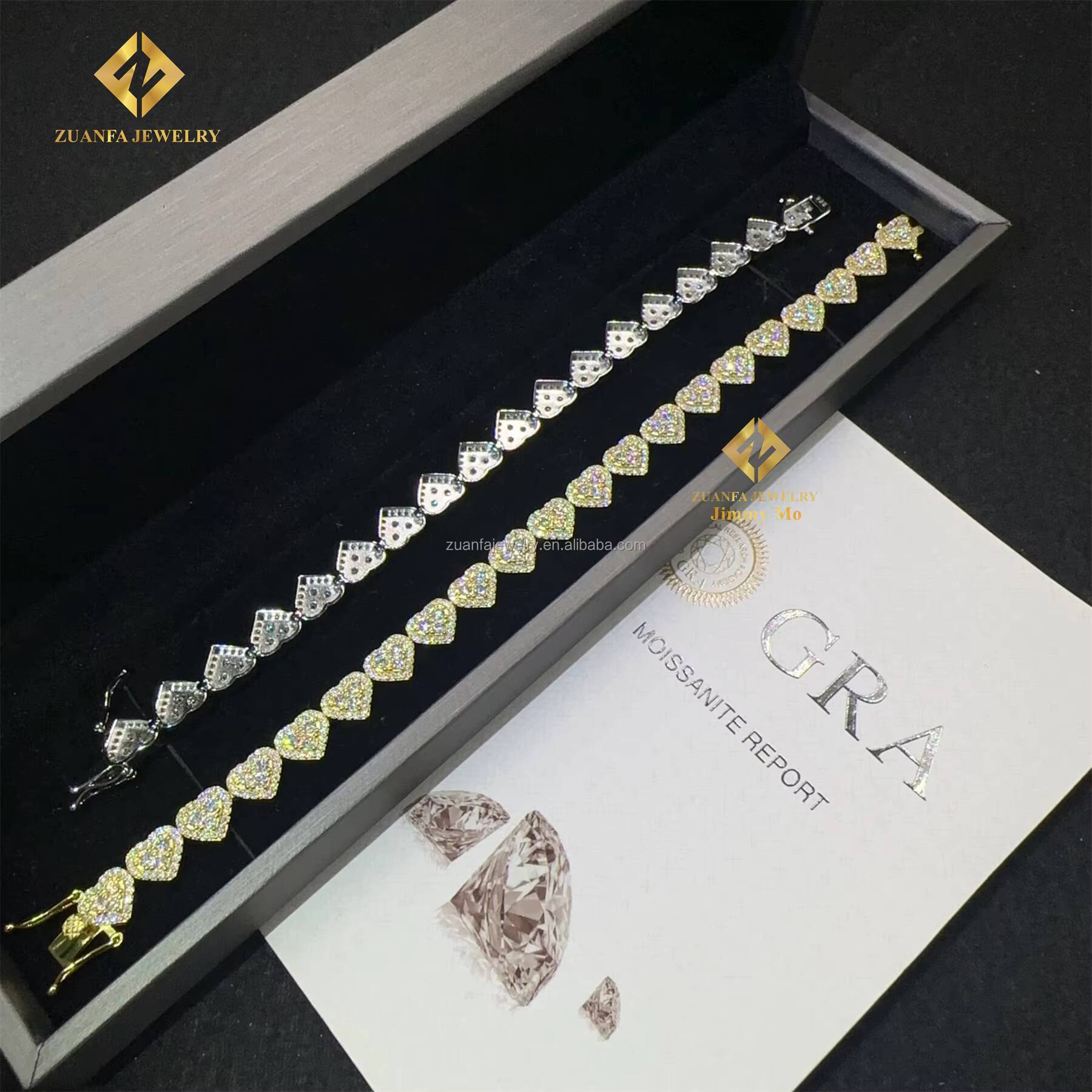 Drop Shipping in Stock Shining Jewelry Elegant 925 Sterling Silver 8mm Hip Hop Iced Out Moissanite Diamond Heart Cuban Bracelet