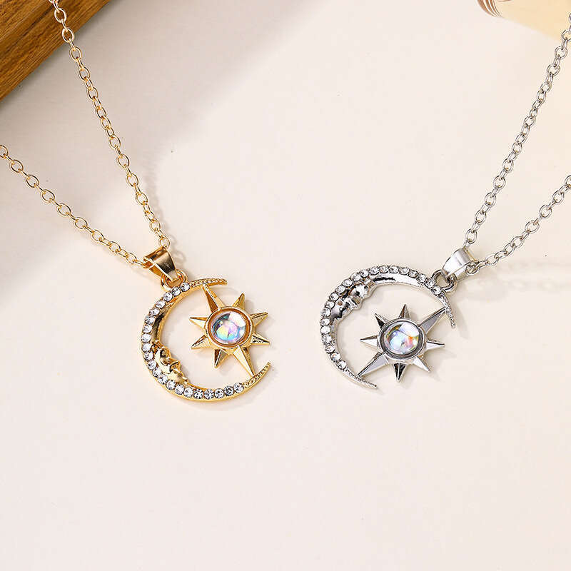 2024 fashion jewelry with moon pendant niche water dia octagonal star necklace for women