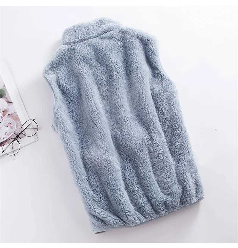 2023 Autumn Winter Polar Fleece Vest Women Coat High Collar Zipper Sleeveless Jacket Warm Coral Velvet Vest Female Waistcoat 4XLT251129