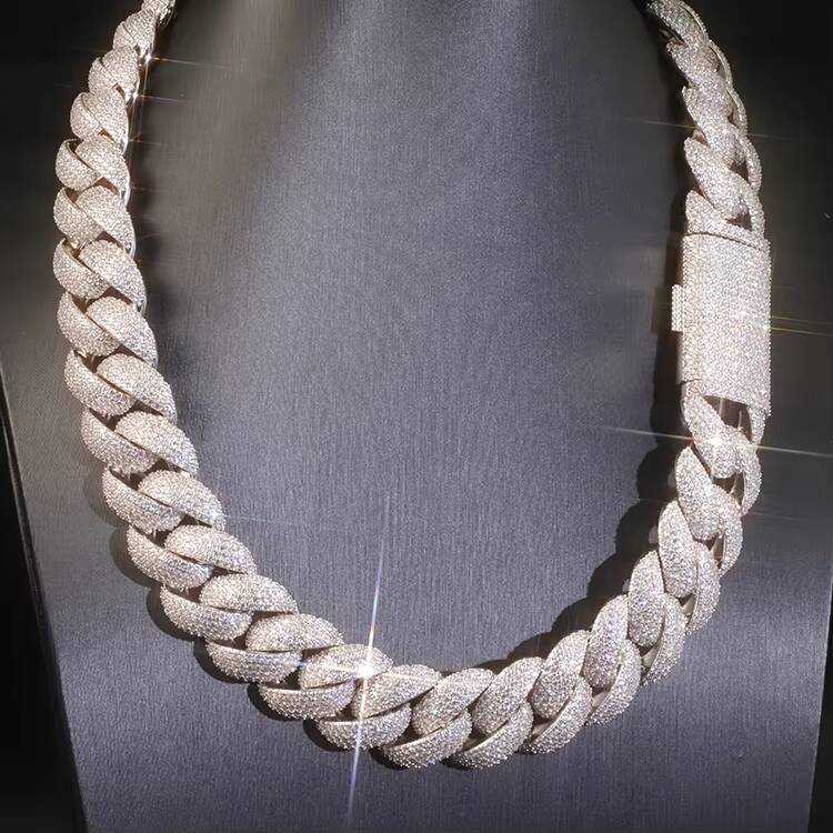 Wholesale VVS Moissanite Iced Chain for Men 13mm-22mm Wide 925 Solid Silver Gold Plated Diamond Rapper Necklace Cuban Link Chain