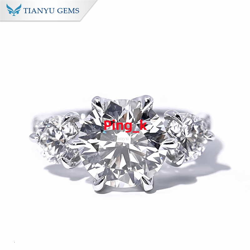 Tianyu Three Stones Lab Grown Moissanite Diamonds 3/4 Eternity Wedding Band Silver 925 10K 14K 18K Solid Gold Engagement Ring