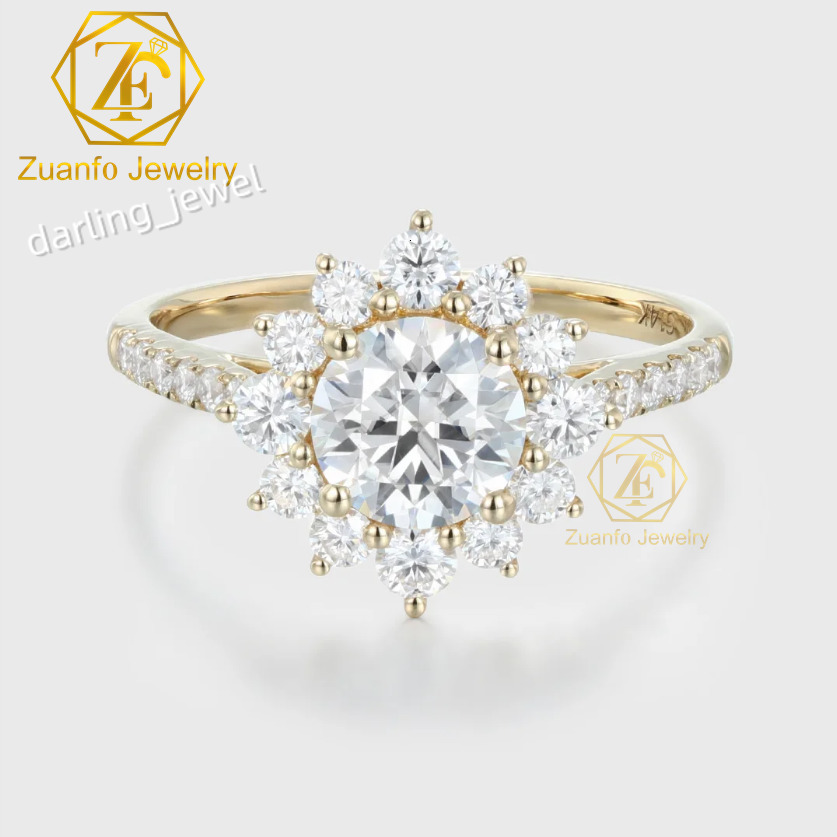 Classic 14K/18K Yellow Gold Unisex Engagement Ring 1 ct 6.5mm Round Brilliant Cut Moissanite With Halo for Wedding