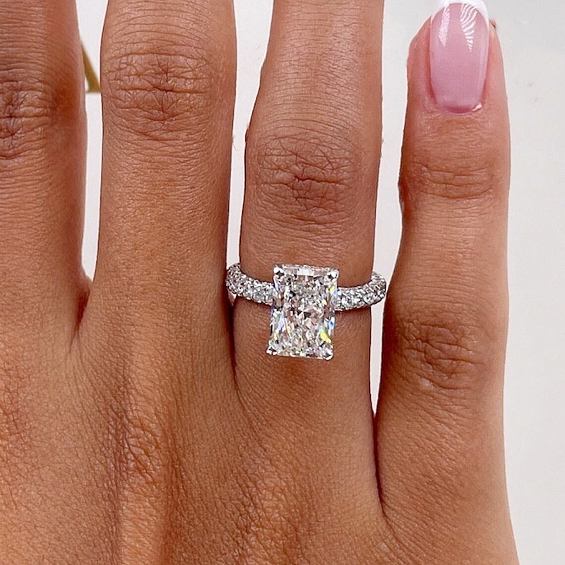 Jewelry 18K White Real Gold Ring For Women 2.0 Carat Radiant Cut Luxuery Pave Lab Diamond Engagement Wedding Womens Ring