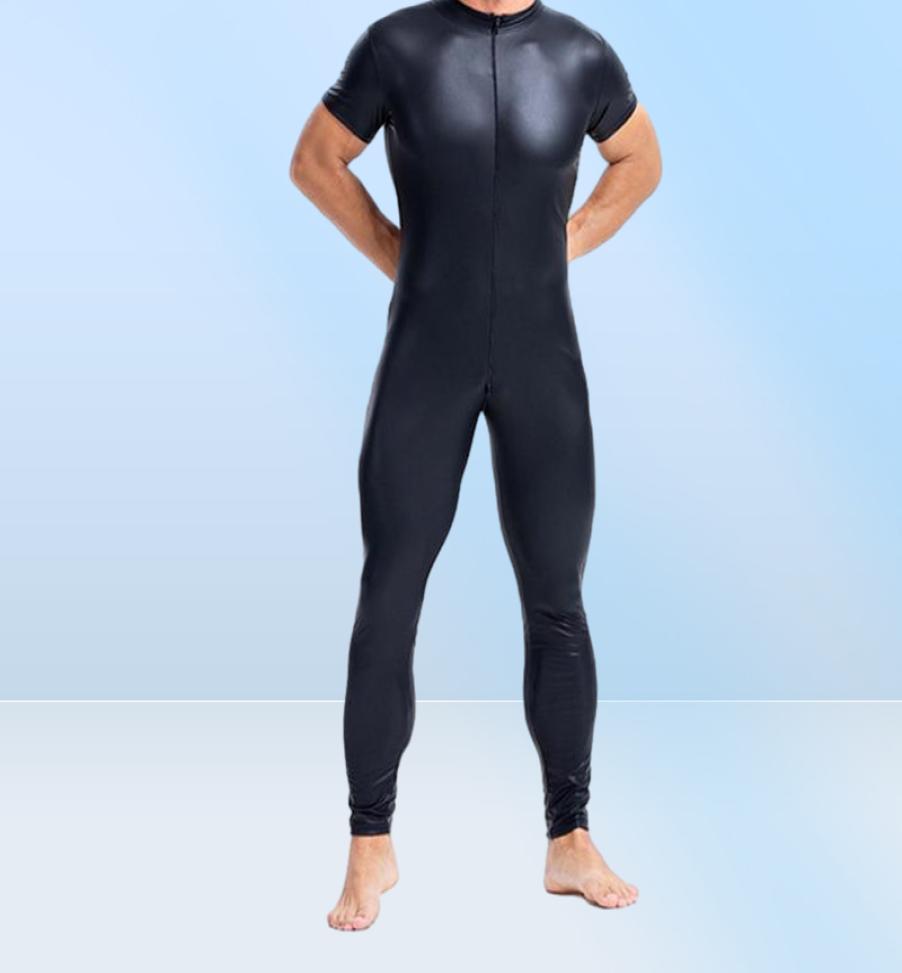 Men039s GStrings Leather Men Sexy Bodysuit Faux Latex Male Erotic Jumpsuit Club Stage Costume Gays Sex Lingerie Adult Products4386896