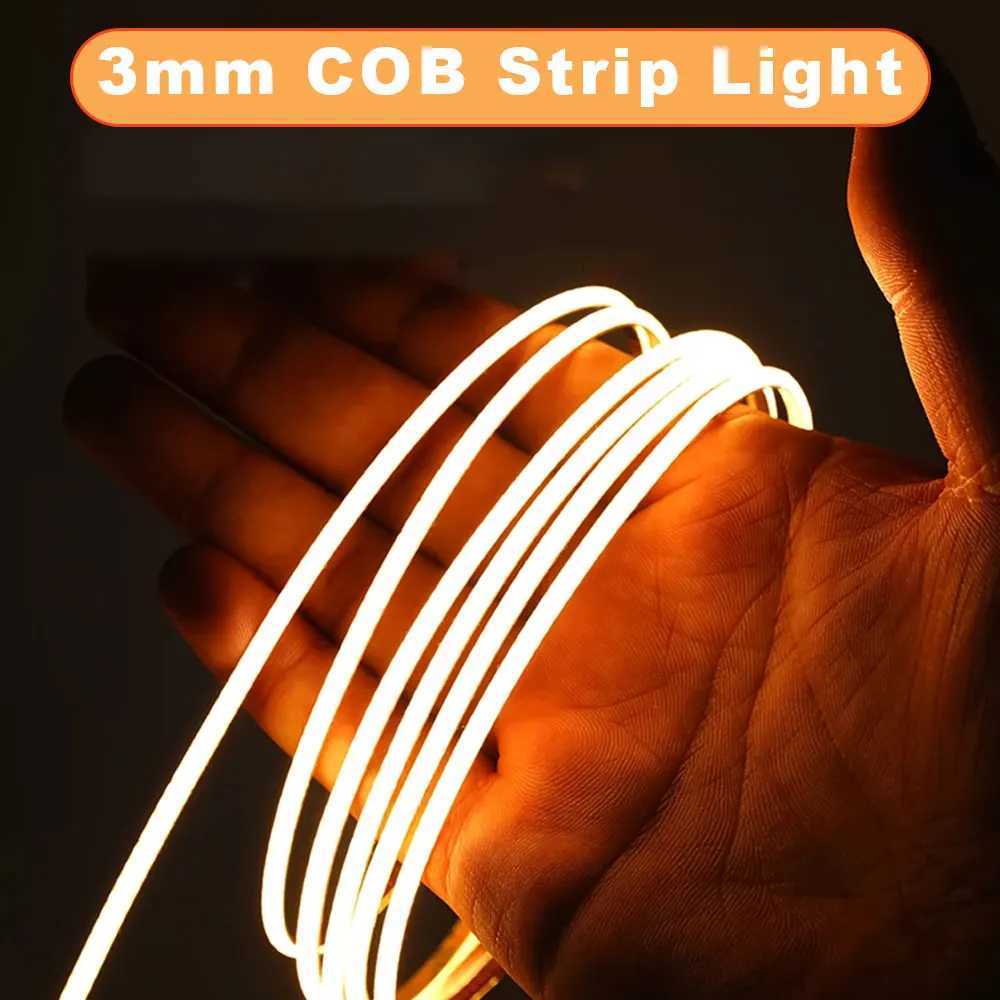 COB LED Strip Flexible High Density LED Strip 3mm COB Bar LED Light Warm 3000K White 6500K for Bedroom Kitchen Home M251129