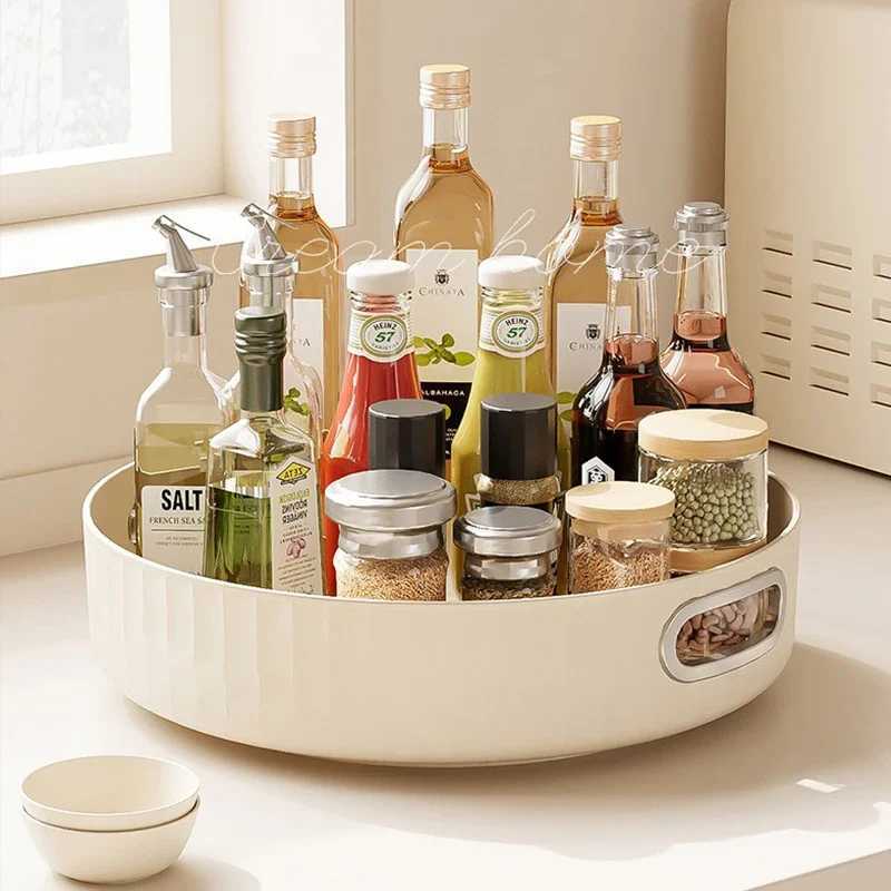 360Degree Rotatable Round Tray Countertop Multi Purpose Storage Tray Rotating Storage Rack Kitchen Storage Bathroom Organization Y251129
