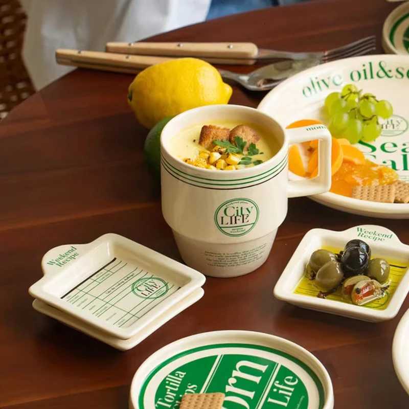 Luxury Korean Style Ceramic Breakfast Tableware Set Ins w Letter Coffee g Soup Dessert Plate Sauce Dish French Container Y251129