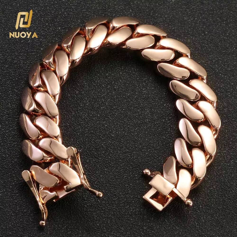 Luxury 14mm Cuban Chain Iced Out Hip Hop Bracelet Gold Plated Zircon Diamond Mainly Made of Brass for Parties