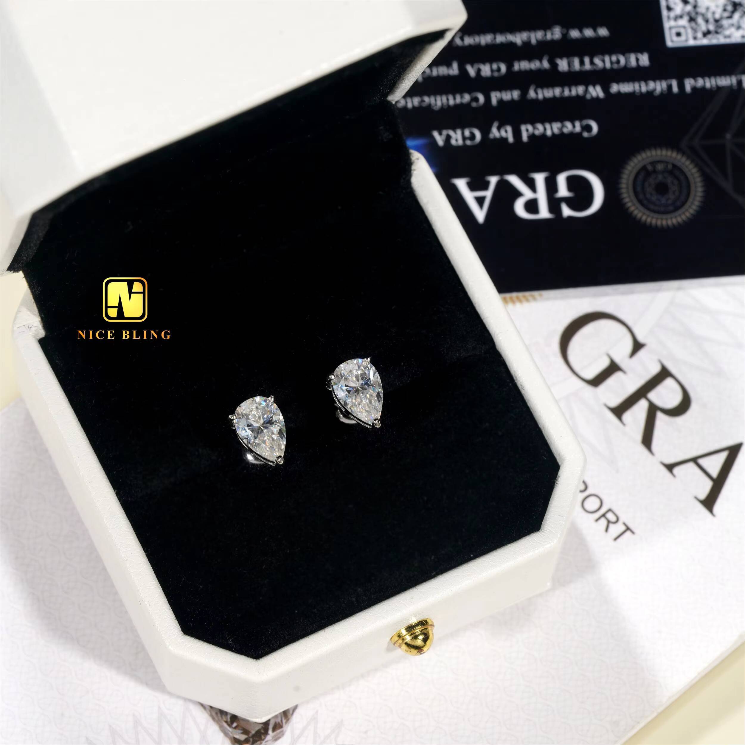 Wholesale Price Solitaire Earrings Hip Hop 925 Silver Jewelry VVS D Color Pear Cut Moissanite Diamond Ear Studs for Men Women