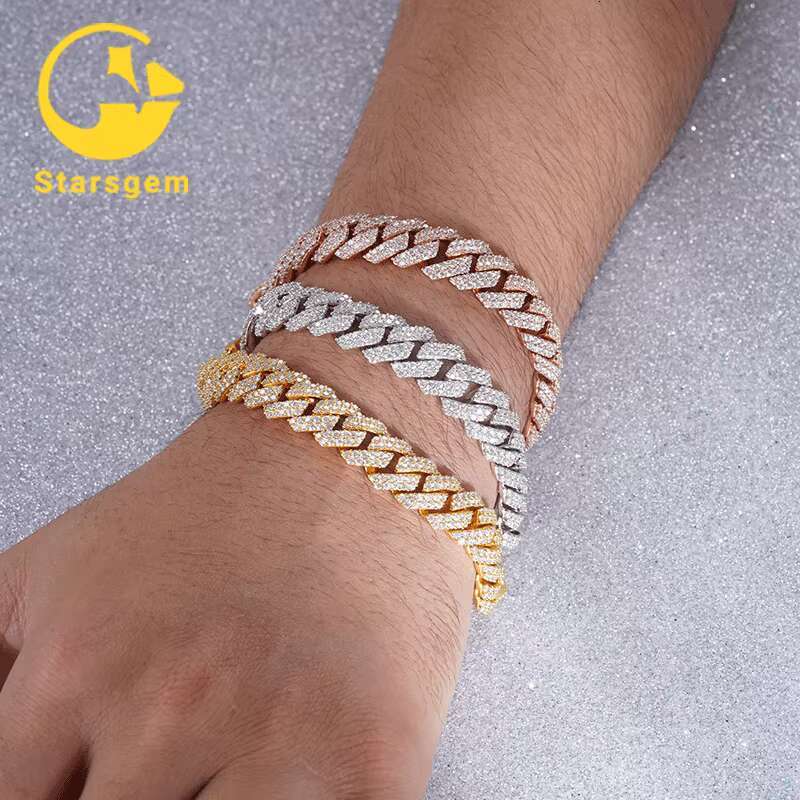 Starsgem Silver Chain Moissanite Bracelet 7.5 Inches Cuban Link