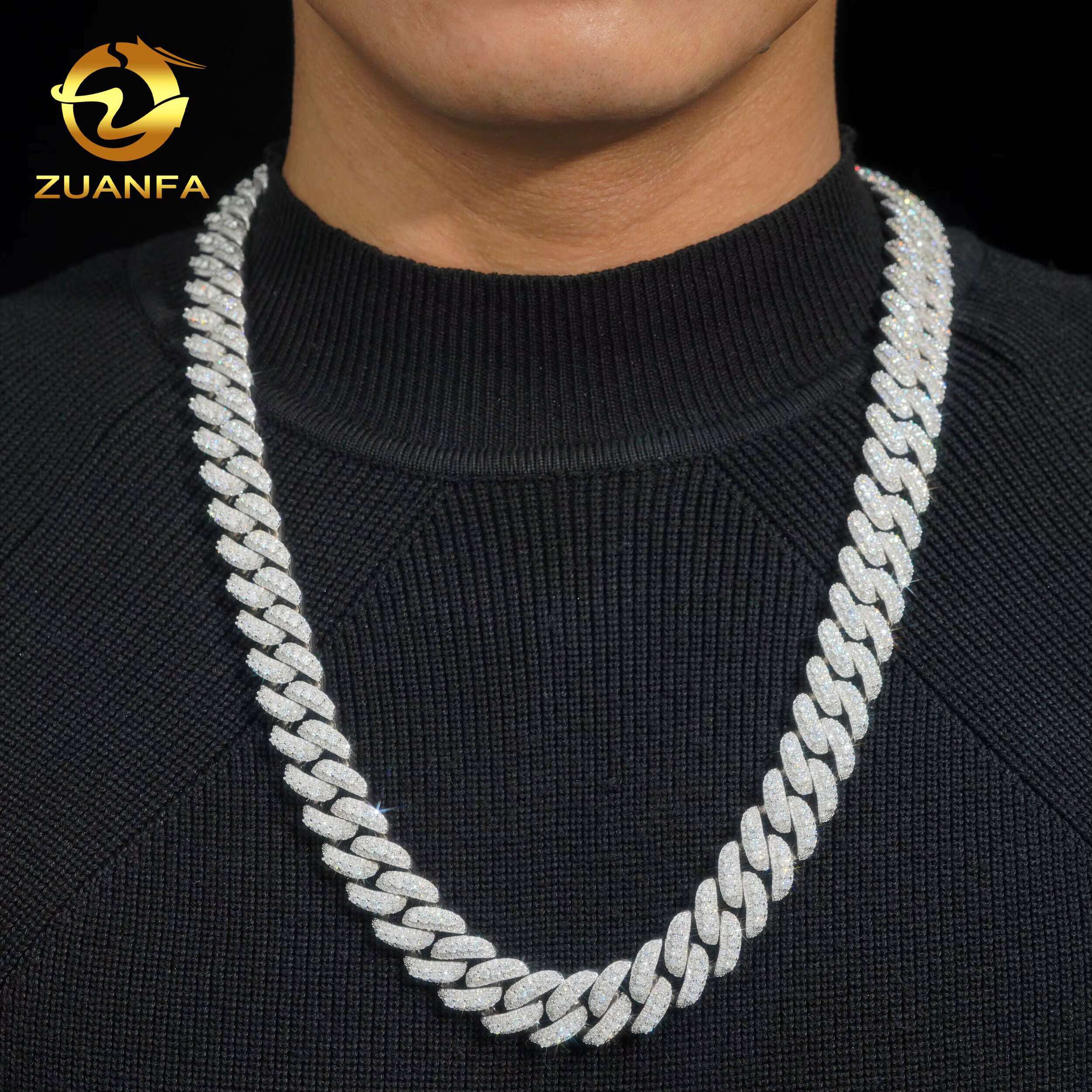 Zunfa Jewelry GRA Certificate Passed Diamond Tester 16mm Moon Shape Vvs Moissanite Cuban Link Chain Rapper Hip Hop Necklace
