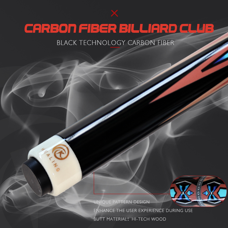 OKHEALING 14 mm Hard Tip Jump Cue 58in Billard Pool Cue Carbon Fiber Black-Tech Carbon Taco De Billar Pool Profesional, Weight Adjustable Design