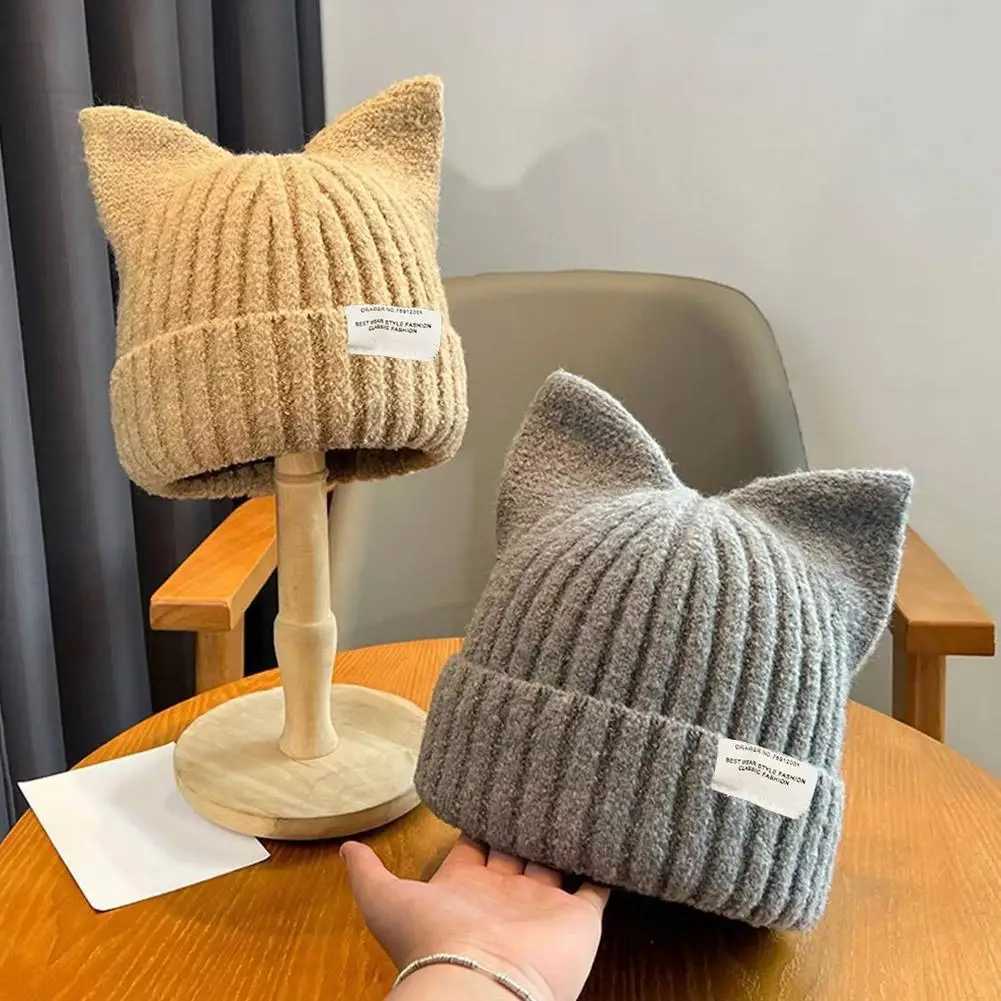 Cute Cat Ear Beanie for Women Girls Autumn Winter Knit Cuff Beanie Hip Hop Beanie Hat Cat Crochet Ski Cap 6 Colors AvailableXJ251129