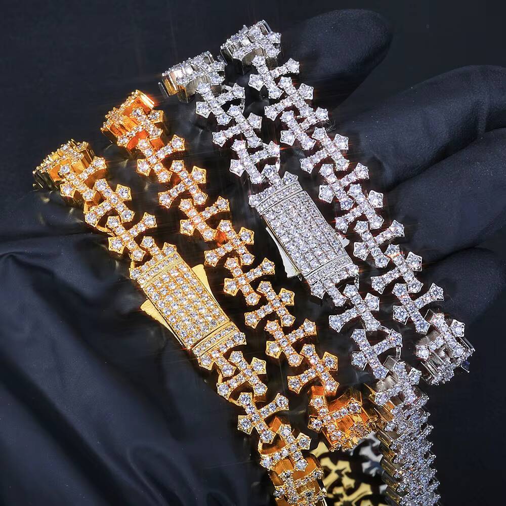 NUOYA Fine Jewelry Spring Buckle 85/11MM Iced Out Diamond Chain Necklace Cross Snowflake Design Bling Zircon Fashion Necklace